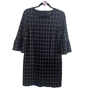 Banana Republic Mini Dress 4 Black Plaid Bell Sleeve